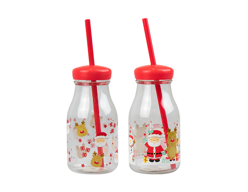 Santa Plastic Milk Bottle With Straw (Minor Defects)