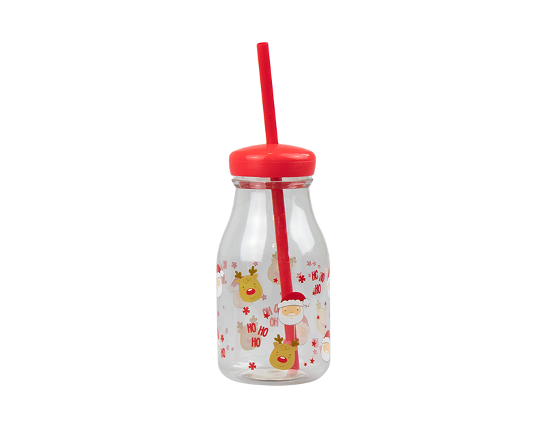Santa Plastic Milk Bottle With Straw (Minor Defects)
