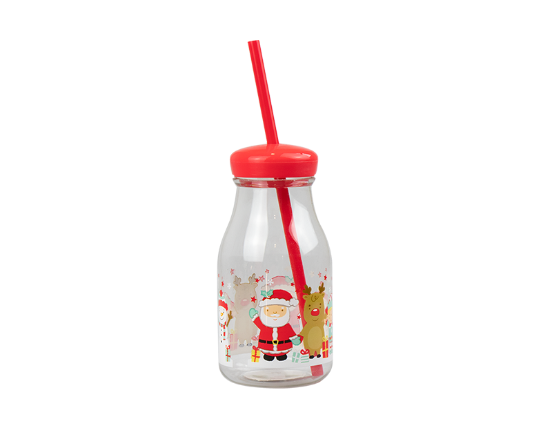 Santa Plastic Milk Bottle With Straw (Minor Defects)